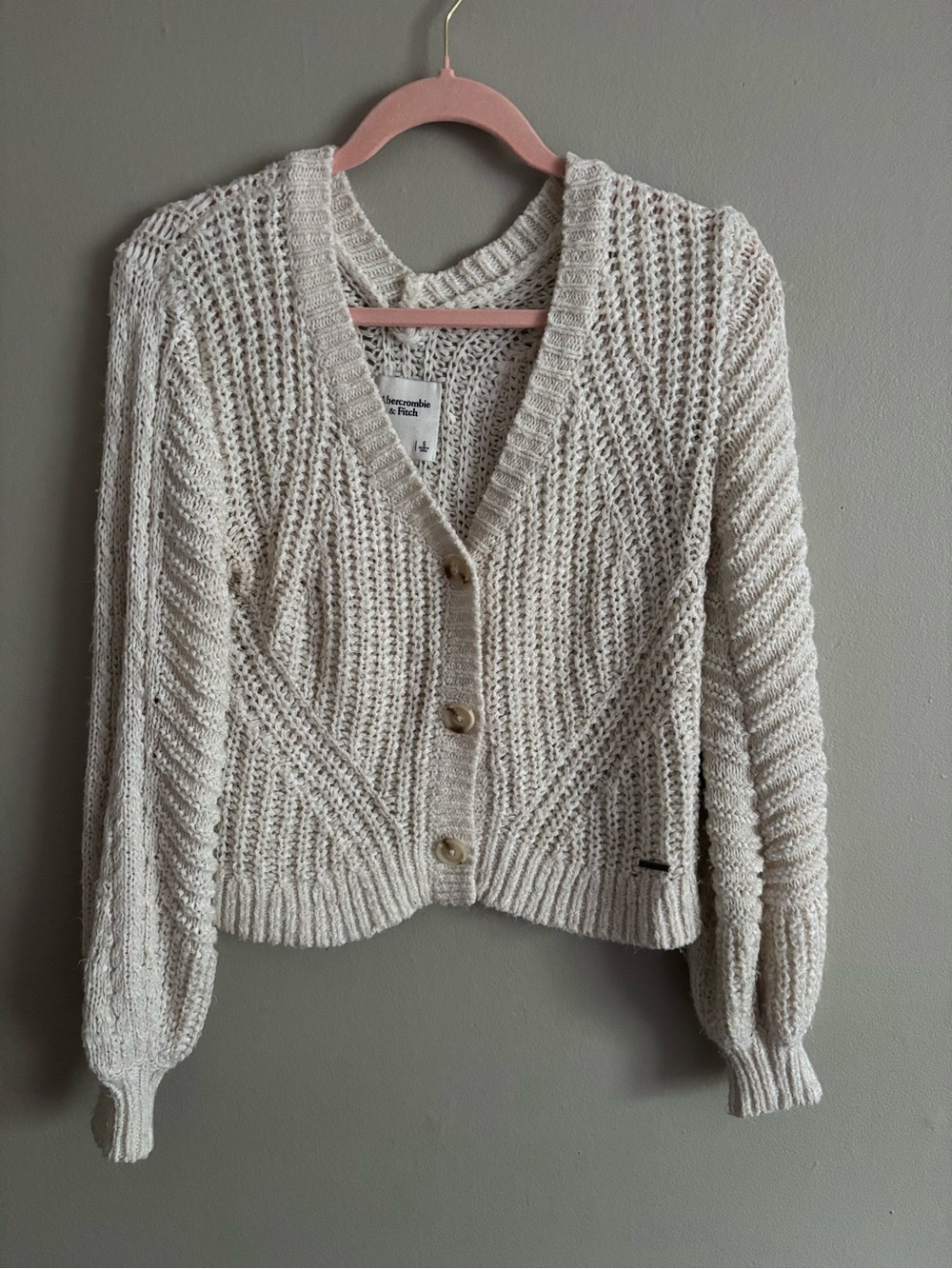 Abercrombie & Fitch Cream V-Neck Knit Button Cardigan